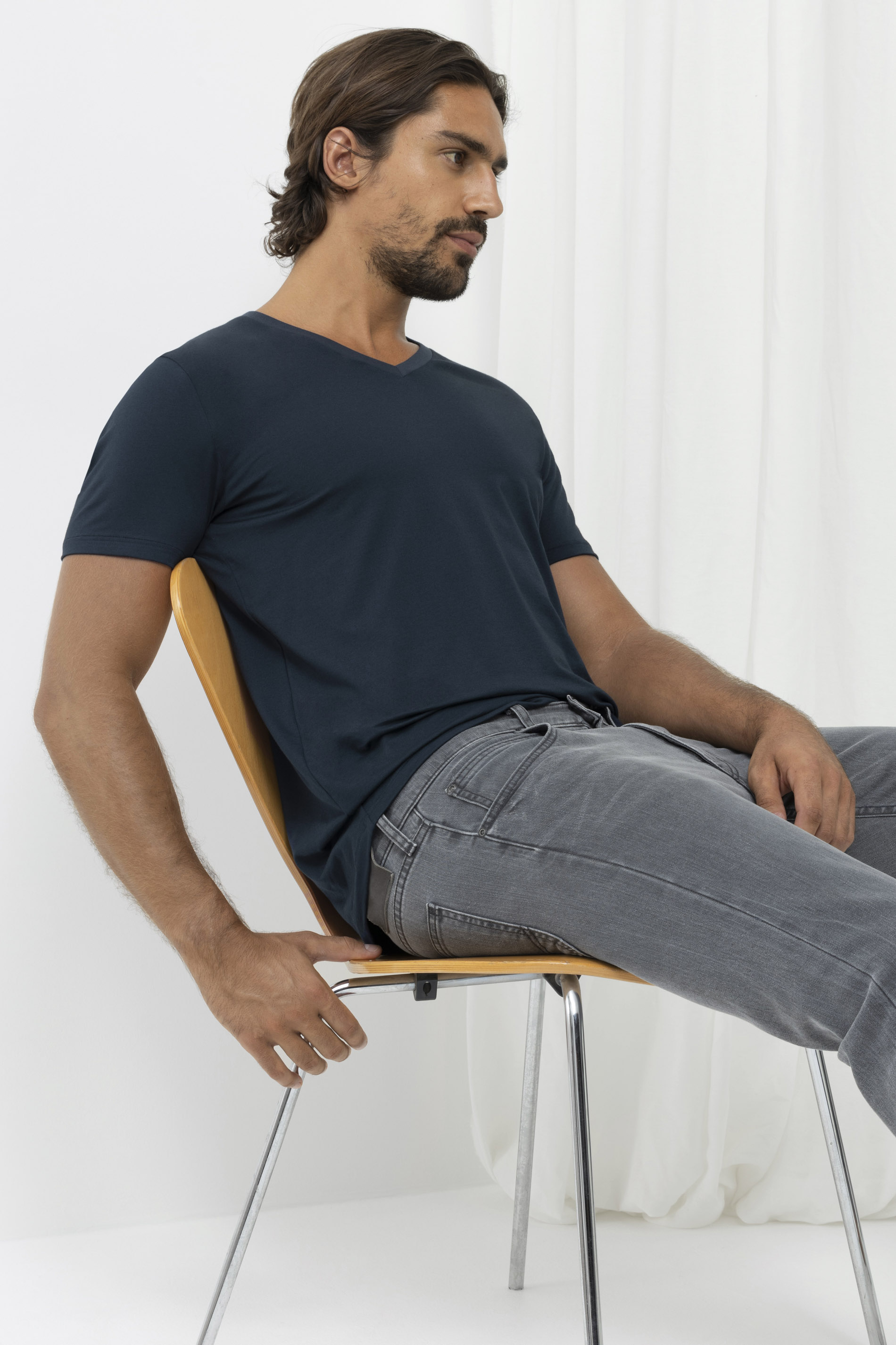 MEY (Dry Cotton) Футболка с V-образным вырезом «Yacht blue»