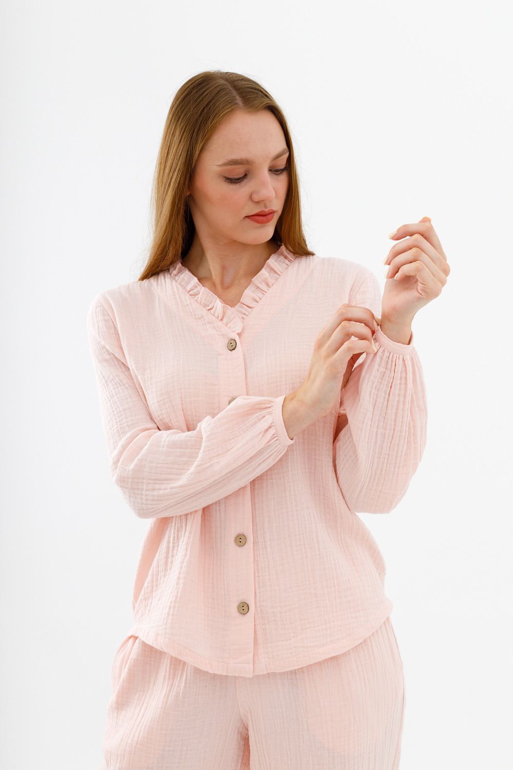 Рубашка с рюшей «Розовый налив»